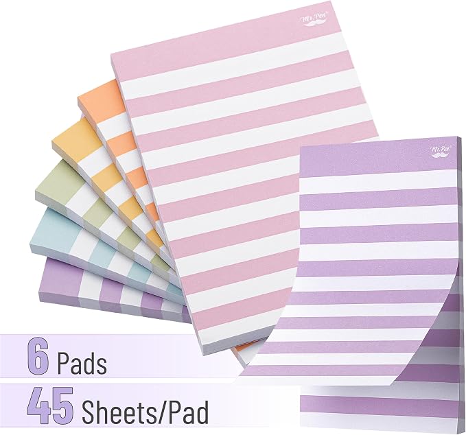 Mr. Pen- Lined Sticky Notes, 4" x 6", 6 Pads, 45 Sheets/Pad | Sticky Notes with Lines, Lined Memo Pads, Self-Stick Note Pad for Office, School, Home, Study & Organization