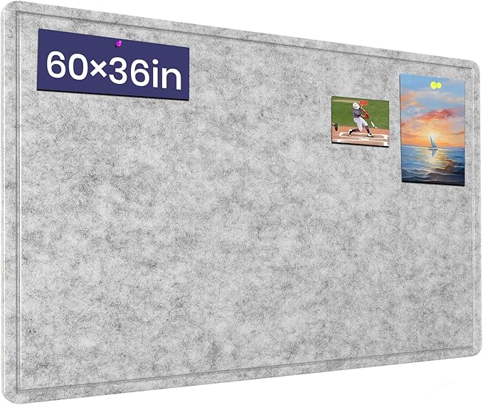 Large Bulletin Board 60" x 36" Felt Cork Board,Decor Pin Board, Silver Gray | Cork Board Alternative for Wall, Foldable Self-Adhesive Vision Board Prayer Board with Pushpins for Home Office Classroom