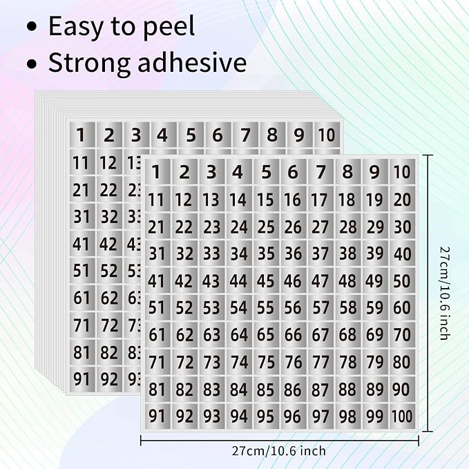 Silver Number Stickers 1 to 100, 1 inch Square Consecutive Number Stickers, Small Number Labels for Inventory, Storage, Organizing, Boxes, Bins, Toolbox, Locker (1000 Labels,Matte)