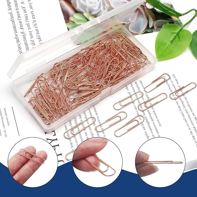 Luomorgo 120 Pcs Rose Gold Paper Clips - 1.3 Inch (33mm) Vinyl Coated Metal Paperclips for Office, School, Home, Bookmark & Document Organizer