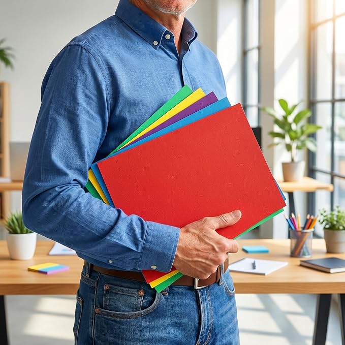 SUNEE Folders with Pockets, 5 Pack Paper Folders with Pockets, Pocket Folders Fit Letter Size Paper, 5 Assorted Colors for Office, Home, Business, School Supplies