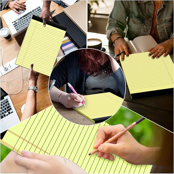 4 Pack Yellow Notepads 8.5x11 Yellow Legal Pads 30 Sheets Perforated Yellow Pads Paper Wide Ruled Writing Pad 70gsm Premium Thick Paper Double-Sided Printing Note Pads for Students, Office, Business