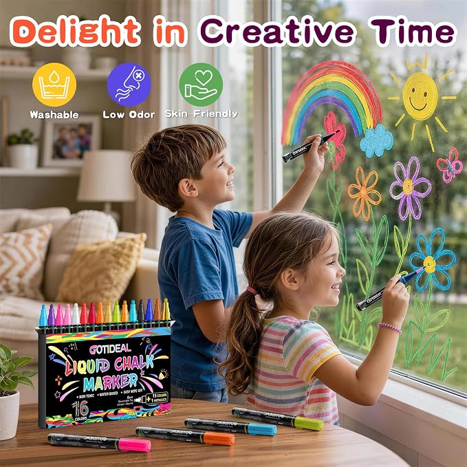 GOTIDEAL Chalk Markers, 24 Colors Liquid Chalk Markers for Blackboard
