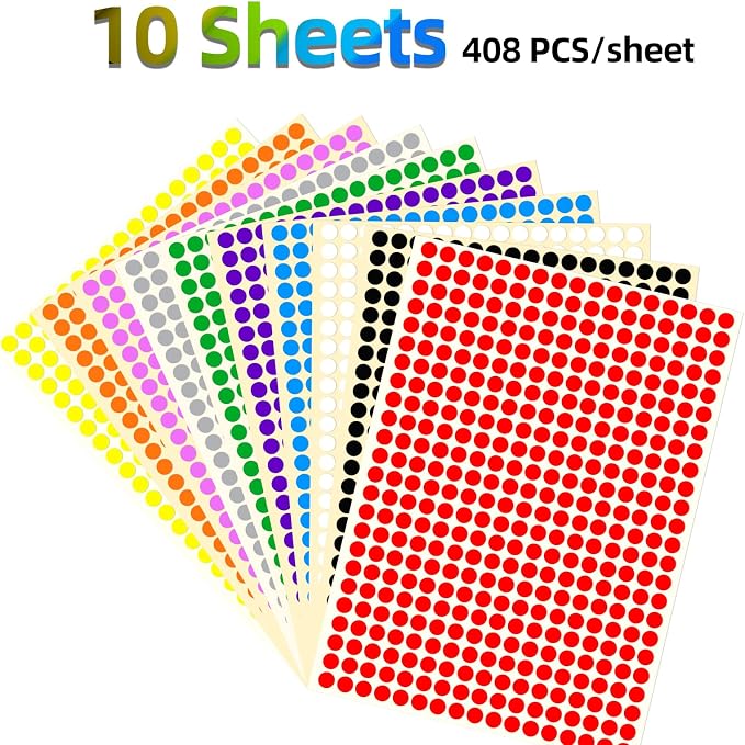 4080 Pcs Small Colored Dot Stickers 1/4" 3/8" & 1/2" Round Circle Stickers Tiny 10 Colors Coding Labels Mini Sticker for Office, Home(10 Colors, 1/4" (6 mm))