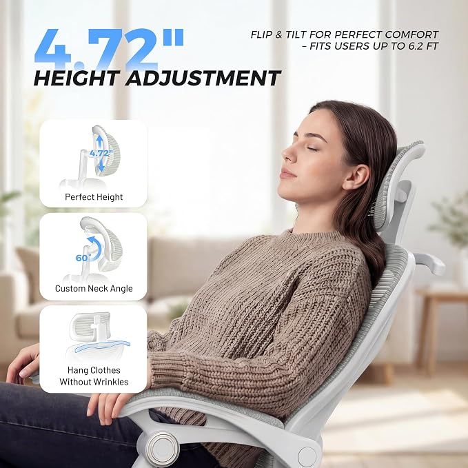 CYKOV Ergonomic Office Chair with Footrest - Adjustable Lumbar Support & Headrest, 90-135° Reclining Mesh Back Computer Chair - Home Office/Gaming, 350lbs Capacity | 4-Way Headrest (4.72" + 60°), 2-Way Lumbar (2" + 1.18"), 90-135° Recline, Breathable M...