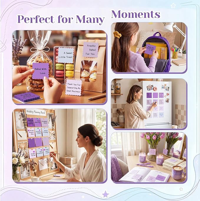 Epakh 10 Pack Scalloped Line Sticky Notes,3 x 3 Inch,Purple | 300 Sheets, Small Notes Pads, Thick Note Pads, Strong Adhesive, Back to School Office Supplies
