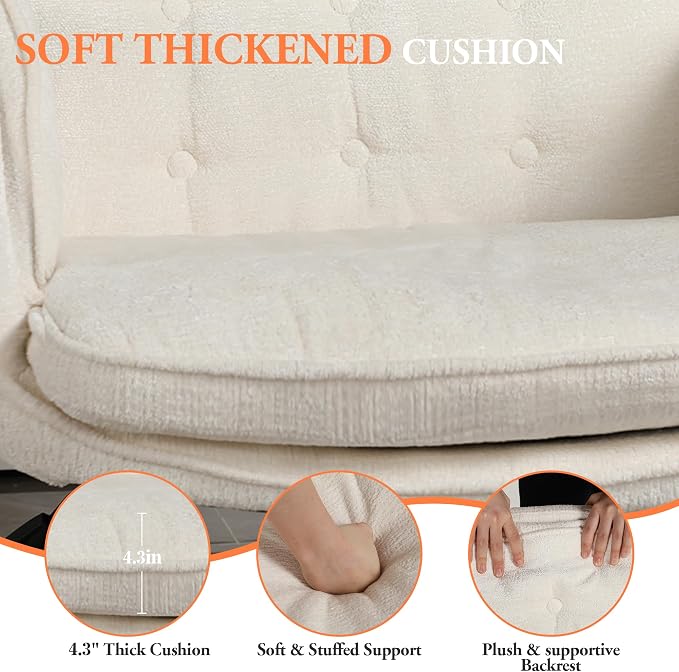 Criss Cross Chair with Lumbar Airbag & Folding Arms Relieve Back Pain, Wide Cross Legged Office Chair for Home Office, Comfy Swivel Desk Chair with Wheels, 5 Level Adjustable Armrest, Chenille(White)