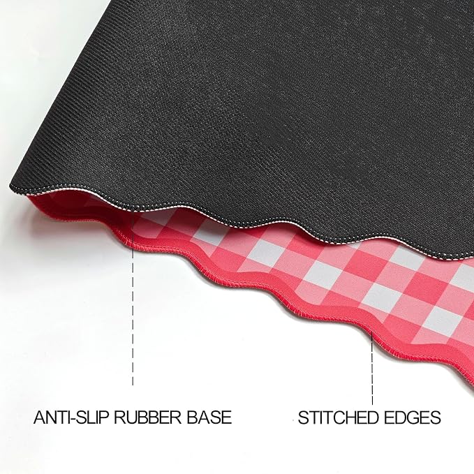 Scalloped‌ Checkered Gingham Desk Mat Cute Red XXL Large Mouse Pad Kawaii Cottagecore ‌Vintage‌ Rustic Girly Keyboard Computer Mat Pad Aesthetic Cozy Office Desk Decor for Women