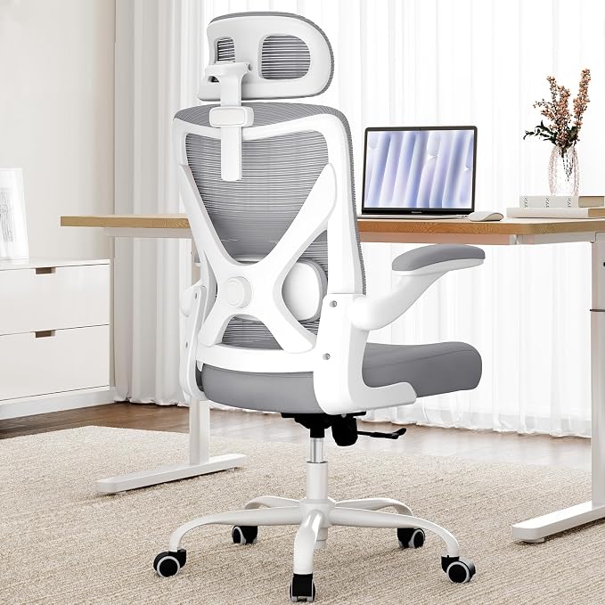 Ergonomic Office Chair: Mesh Desk Chair Comfy with Headrest& Lumbar Support | Ergalithic Big and Tall Office Chairs with Wheels & Flip-Up Arms-Computer Gaming Chairs for Adults Home Office Chairs(Grey)