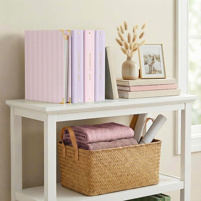 Aesthetic 3 Ring Binder Set of 2 - Sturdy 1 Inch Binder Fits Letter Sized Paper - Striped Three Hole Ring Holder for Women or Men with Pocket Easily Organizes Your Paperwork for School, Office or Work