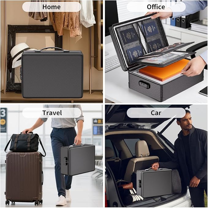 DocSafe Fireproof Document Box with Lock - 12 Layers Heat Insulated, Black | File Organizer Hard Case Safe Box with Fireproof Zipper, Home Safe Protects Important Documents, Passport, Cash