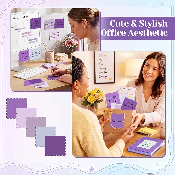Epakh 10 Pack Scalloped Line Sticky Notes,3 x 3 Inch,Purple | 300 Sheets, Small Notes Pads, Thick Note Pads, Strong Adhesive, Back to School Office Supplies