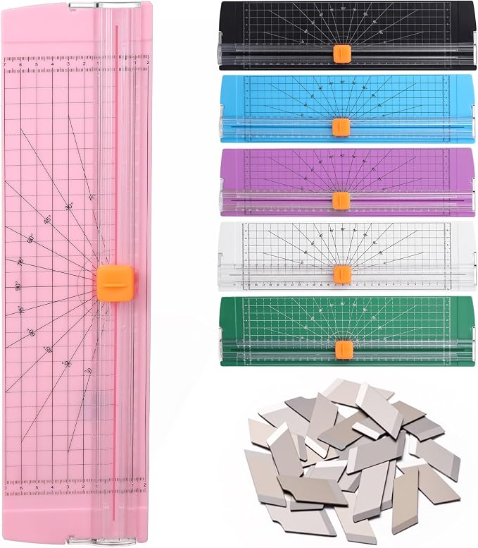 6 Pcs Paper Cutter A4 Size (12 Inch) Bulk Includes 25 Blades Sliding Paper Trimmer with Side Ruler for Scrapbooking Craft Coupon Label Cardstock Photos for Office Administrative Classroom