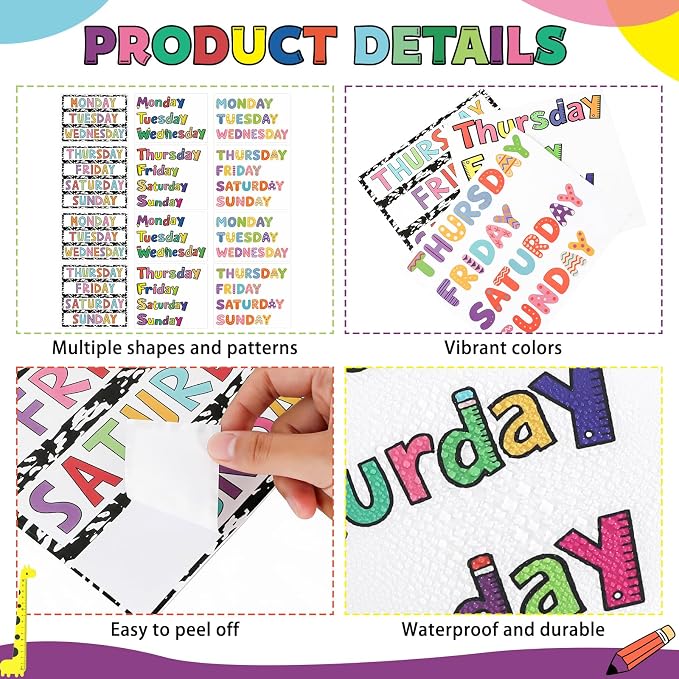 42 PCS Days of The Week Stickers for Drawers and Clothes Organizer | Plastic,Colorful,Monday Through Sunday Labels,Day Labels for Organizer Planner Whiteboard Decals Teacher Classroom