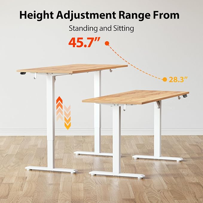 Agilestic 63*24 Inch Height Adjustable Electric Standing Desk, Light Brown | Sit Stand Up Computer Desk, Memory Presets, Stable Steel Frame,154 lbs, Easy Assembly, Splice Board, Home Office, Studying