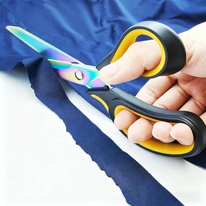 Multi-Purpose Scissors, 9.5" Sharp Sewing Scissors, Professional Heavy Duty Titanium Coating Forged Stainless Steel Shears for Fabric Leather, Dressmaking, Tailoring, Home, Office & School