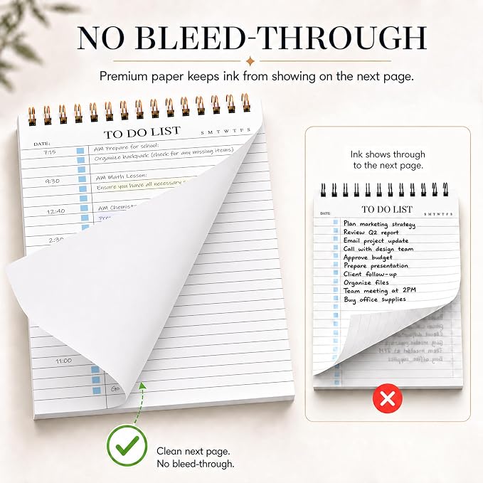 To Do List Notepad, Undated Daily Planner Notepad, A5 (5.5" x 8.3"), Blue | To Do List Notebook, Checklist Planner, Waterproof Spiral Notepad, for Work, Office Supplies, School Planner, 52 Sheets/Pack