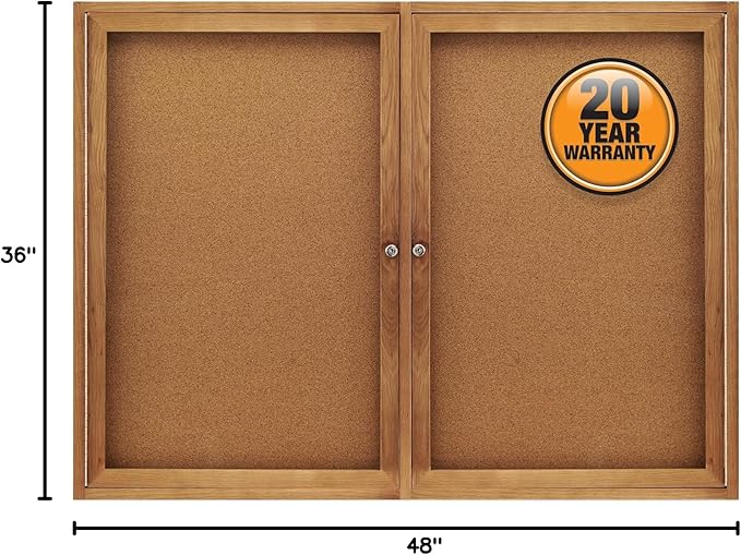 Quartet Bulletin Board, 4' x 3' Enclosed Cork Notice Board, Lockable Swing Doors, Oak Finish (364)