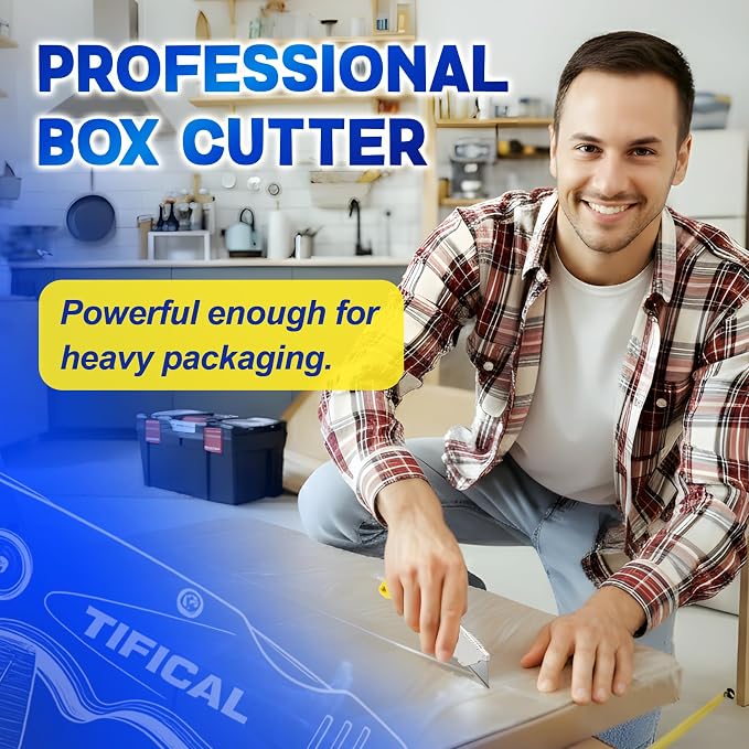 16Pack Box Cutter Retractable, Folding Utility Knife with 20 Blades | SK5 razor knife blades, quick change pocket knife, navajas para trabajo for cardboard, drywall, rope, linoleum and packages