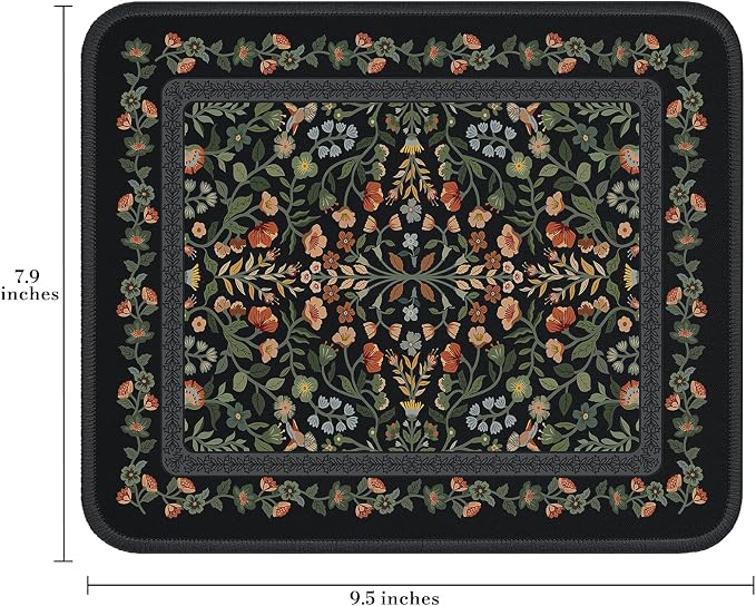 iCasso Aesthetic Small Mouse Pad, 9.5x7.9in,Home Office, Black Floral | Mini Portable Travel Mousepad, Anti-Slip and Comfortable Cloth Mouse Mat with Stitched Edges for Computer, Home