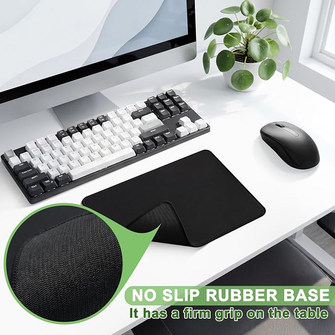 3 Pack Mouse Pad, Stitched Edges and Non-Slip Rubber Base, Black | 10.2 x 8.3 Inch Mousepad with Smooth Surface, Durable Washable Mousepads for Laptop, PC and Office
