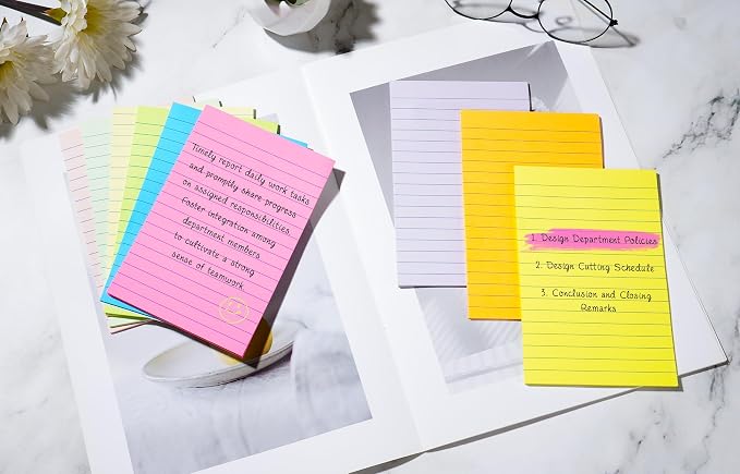 (18 Pack) Lined Sticky Notes 4x6 in Post, Self-Stick Pads Bright Colors Sticky Note, Recyclable, Easy to Post for Home, Office, School