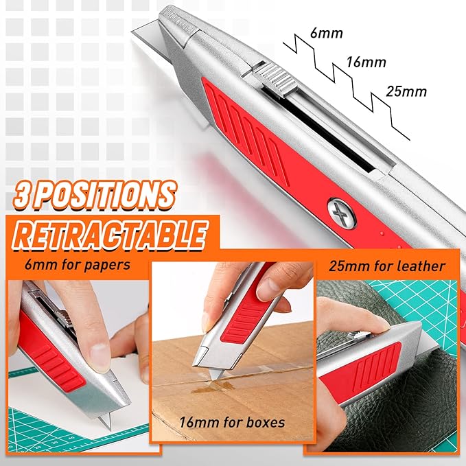 DIYSELF 2-Pack Box Cutters, Utility Knife with SK5 Blades, Portable Box Opener, Box Cutter Retractable for Office, Warehouse, Home, Ergonomic Razor Knife, Exacto Knife (Red)