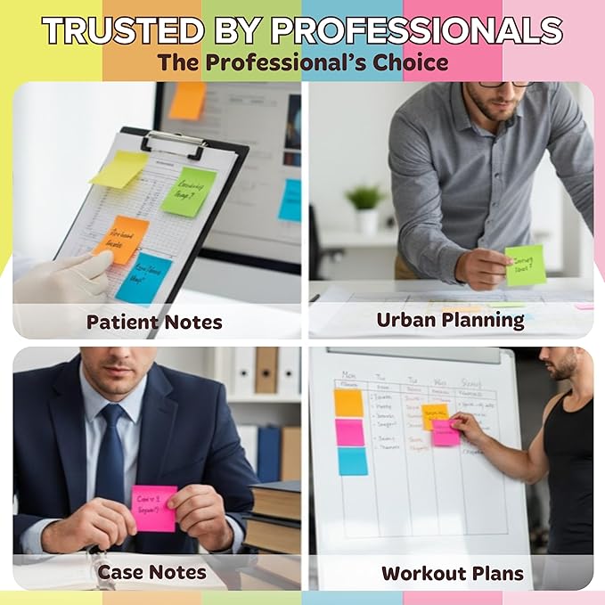 Sticky Notes 3x3 (12 Pads/1200 Sheets) – 2026 Improved Adhesive, Super Sticky & Bright Neon Colors – 1200 Sheets – Ideal for School, Office & Desk Supplies