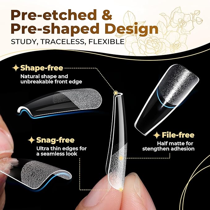 UNA GELLA Long Coffin Nail Tips, 504pcs Pre-Shape Fake Nails Half Matte Full Cover Acrylic Gel Nail Tips Clear Long Coffin Press On Nails Home DIY Extension 12 Sizes Gelly Tips