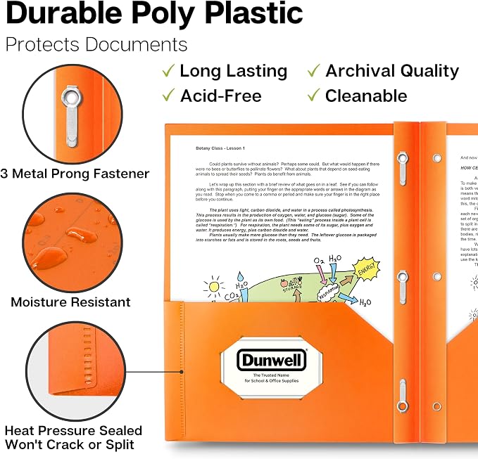 Dunwell Pastel 2-Pocket 3-Prong Folders, Plastic, 6 Pack, Labels | Aesthetic Color-Coded School Folders, Durable Plastic, Back to School Supplies