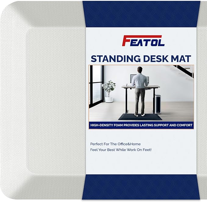 FEATOL Anti Fatigue Mats for Standing, 9/10 Extra Thick Ergonomic Standing Desk Mat, Comfort & Durable Memory Foam Standing Mat at Home,Office All Day (20" x 32", White, 2PC)