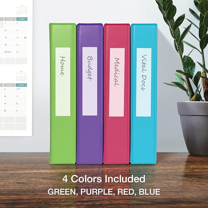 Oxford 1.5 Inch Binders, 4 Pack, 3 Ring Binder, ONE-Touch Easy Open D-Rings, Holds 375 Sheets, Non-Stick, PVC-Free, Three Ring Binders for Organization and Presentations, Assorted Colors