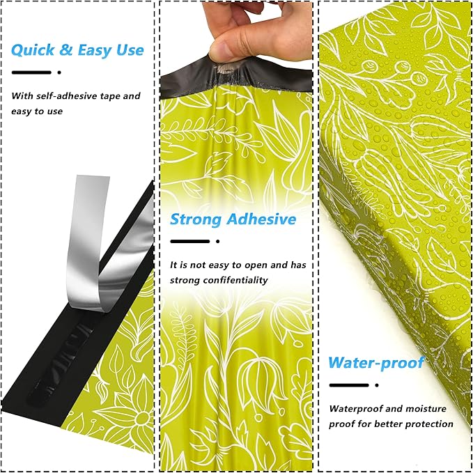 Poly Mailer 12x15.5 Inch 50 Pcs, Waterproof and Tear-Resistant Shipping Bags for Clothing, Strong Mailing Bags with Self-Seal, Cute Packaging Bags for Small Business - Flower
