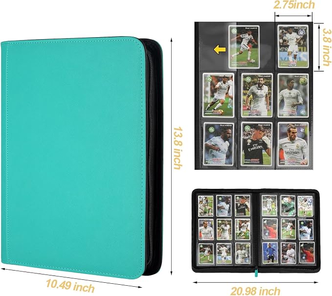 360 Cards Ringless 9-Pocket Side Loading Trading Card Binder, PU Zipper Fixed Page Card Album for TCG Sports Cards, Not Fit Top Loaders (LAKEBLUE)