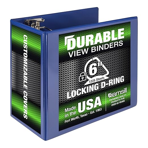 Samsill Durable 6 inch 3 Ring Binder, Made in USA, Locking D Ring 100% Recycled Chipboard, Blue