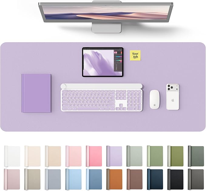 YSAGi Leather Desk Protector, Office Mat, Large Mouse Mat, Non-Slip PU Leather Blotter, Laptop Desk Mat, Waterproof Writing Pad for Office and Home(Light Purple, 42" x 17.2")
