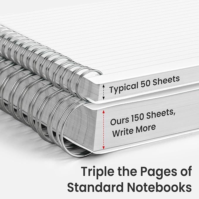 EMSHOI Lined Spiral Journal Notebook, 300 Pages, A4 Size (8.2'' x 11.2'') | College Ruled, 100 GSM Thick Paper, Flexible Plastic Cover, for School, Writing, Work, Office & Journaling (Transparent)