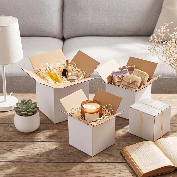 Hoikwo 30 Packs Small Shipping Boxes Mixed Sizes | 10 PCS Each of 7x7x7, 6x6x6, 5x5x5, White Cardboard Box for Small Business Packaging and Mailing