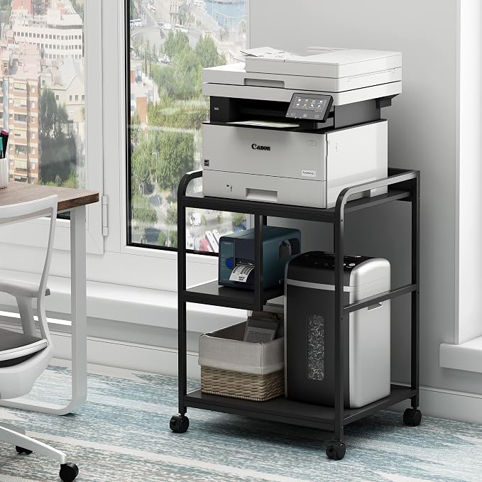 Fannova Printer Stand with Storage Shelf for PC Computer Tower CPU Shredder | Table for 22"x18" Large Printer, Rolling Printer Cart with Wheels for Home Office Organization, Black Color