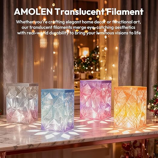 AMOLEN Transparent PLA Filament Bundle Multicolor, Translucent PLA 3D Printer Filament 1.75mm ±0.02mm, NO-Tangle & Low Warping, Dimensional Accuracy +/- 0.02 mm, Fits Most FDM 3D Printers, 200x4 Pack