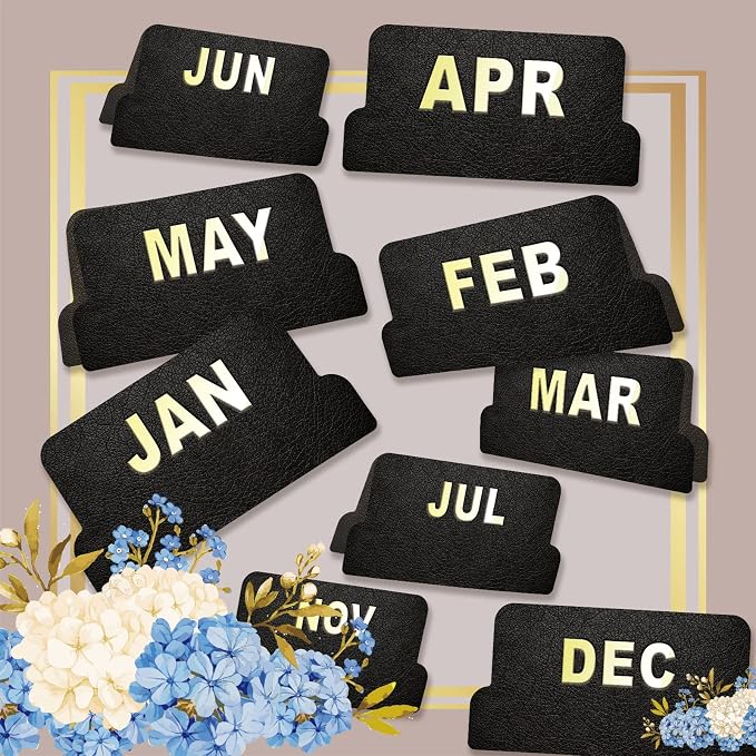 UPAFEXXI-Leather Monthly Tabs, 48 Pcs Planner Tabs (Black) | Calendar Month Stickers for Planners, Organizing and Sorting out Notebooks