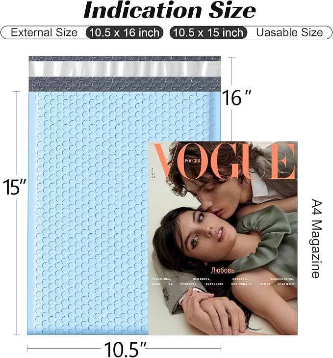 Famagic Bubble Mailers 10.5x16 Inch 25pcs Padded Envelopes Self Seal Mailing Envelopes Poly Bubble Padded Mailers Matte Shipping Envelopes Packaging for Small Business,Cosmetics, Light Blue