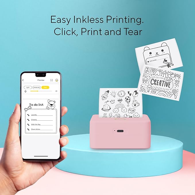 Core Innovations Wireless Mini Portable Inkless Thermal Printer & LabelMaker + Paper Pink