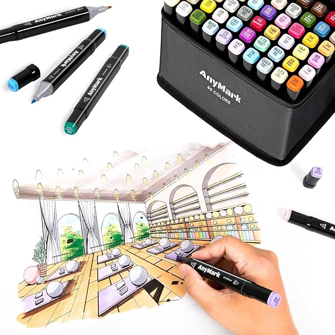 AnyMark Alcohol Markers, 168 Colors Dual Tip Art Coloring Markers Set for Adult Book Drawing Sketching Painting, Chisel & Fine, Black Penholder