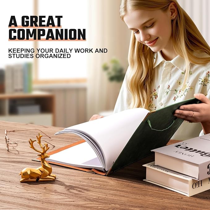 Ovesmusl PU Leather 3 Ring Binder 1 Inch Round Ring Binder Holds 200 Sheets | Fits 8.5"x11" Letter Size Paper, Notebook Cover Loose Leaf Organizer, Green Tree