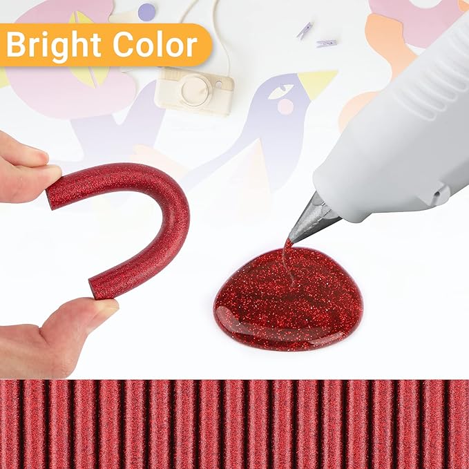 Glitter Red Hot Melt Glue Stick, Manarty 48 PCS Full Size Hot Melt Glue Sticks Colored, Sparkly Gray Adhesive EVA Glue Sticks Standard for Seal Stamp DIY Art Craft Decoration, 0.43" Dia x 4" Long