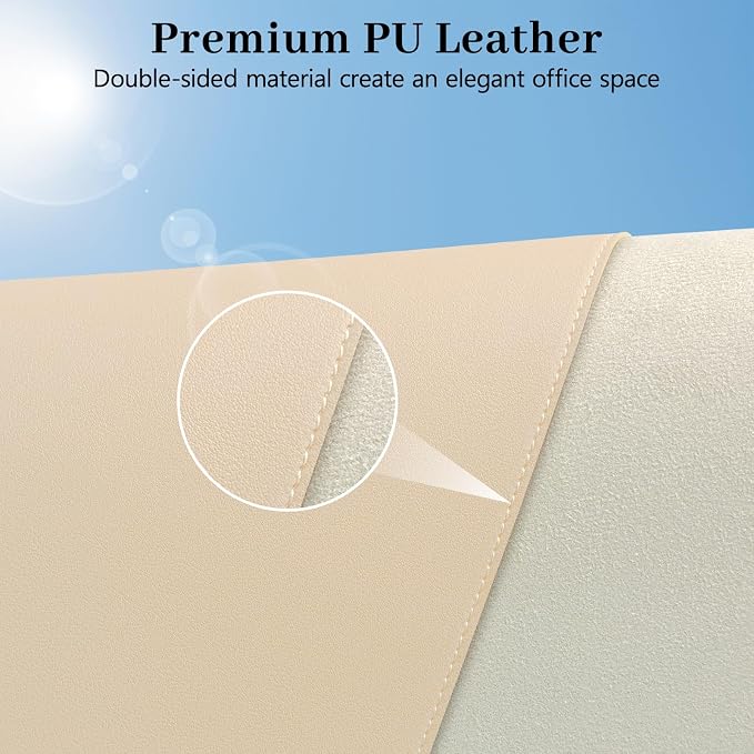 Beige Leather Desk Pad Large Mouse Pad, 23.6"x13.8" | Waterproof Desk Mat for Keyboard and Mouse, Non-Slip Computer Desk Protector, Smooth Mouse Control for Home Office