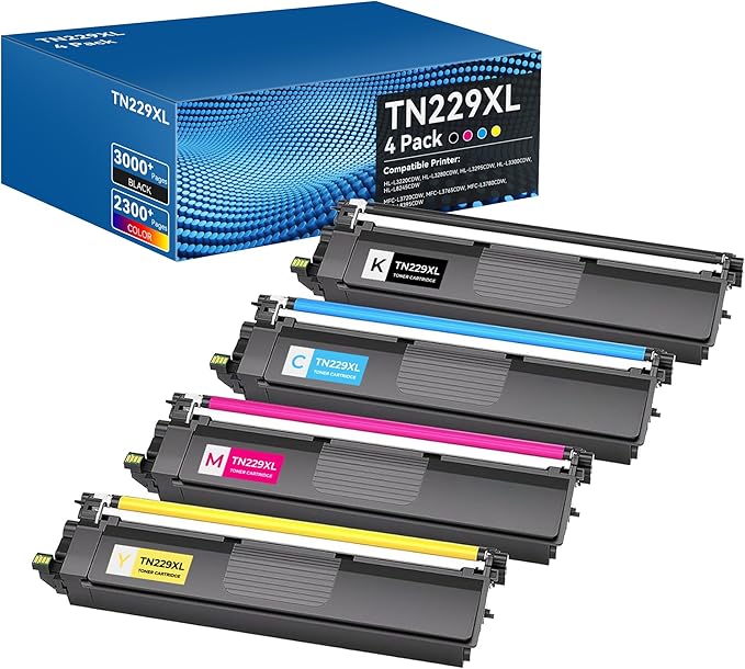 W.L.M TN229XL TN229 High Yield Toner Cartridges, Compatible with Brother MFC-L3720CDW MFC-L3780CDW HL-L3280CDW HL-L3220CDW HL-L3300CDW, BK/C/M/Y 4Pack