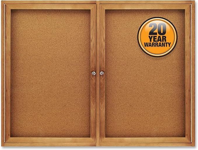 Quartet Bulletin Board, 4' x 3' Enclosed Cork Notice Board, Lockable Swing Doors, Oak Finish (364)