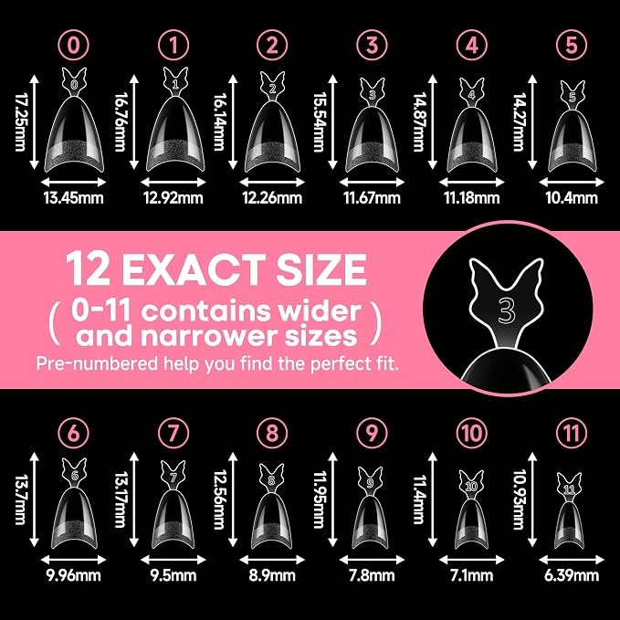 UNA GELLA Gel Nail Tips Almond Shape: 504pcs Half Cover Pre-Etched | Medium Almond Nail Tips Upgrade Soft Gel Matte Design for DIY Press On Nails Acrylic False Nails Tips 12 Sizes